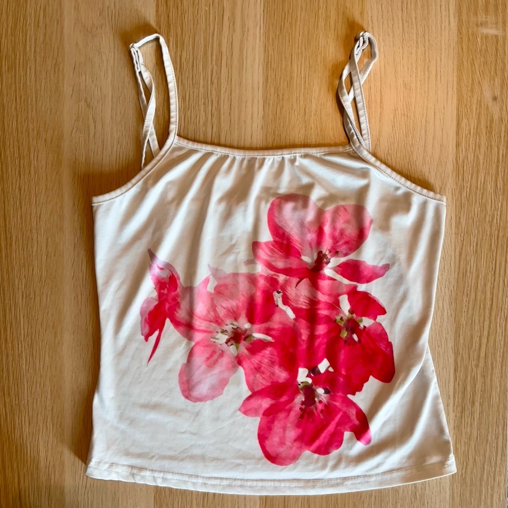 Floral Print Women's Top - Pink and White